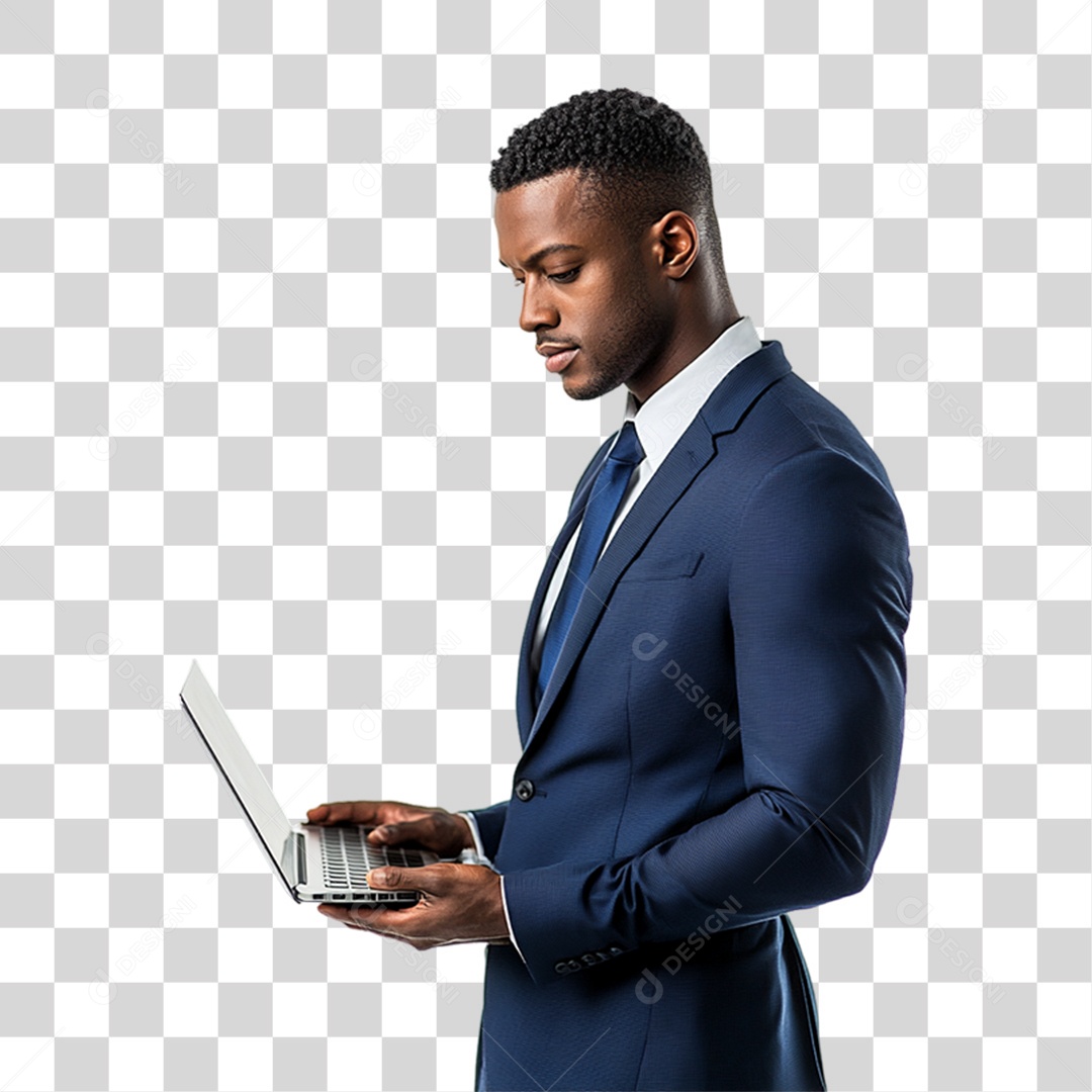 Empresário com Notebook nas Mãos PNG Transparente