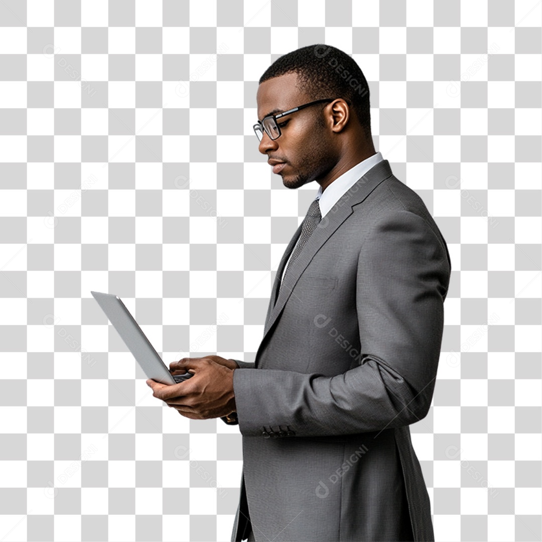 Empresário com Notebook nas Mãos PNG Transparente