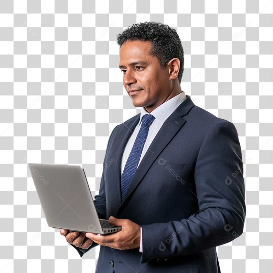 Empresário com Notebook nas Mãos PNG Transparente