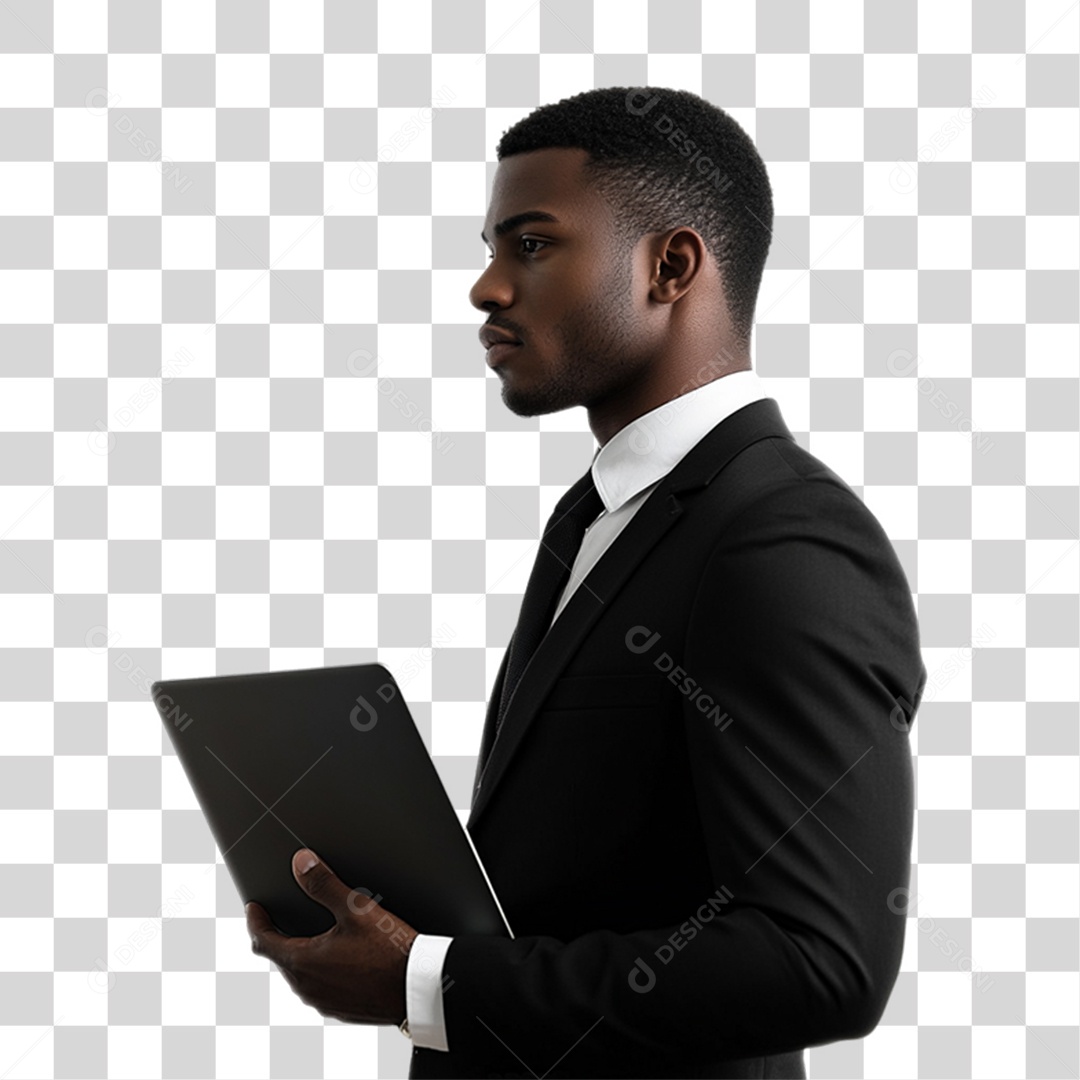 Empresário com Notebook nas Mãos PNG Transparente