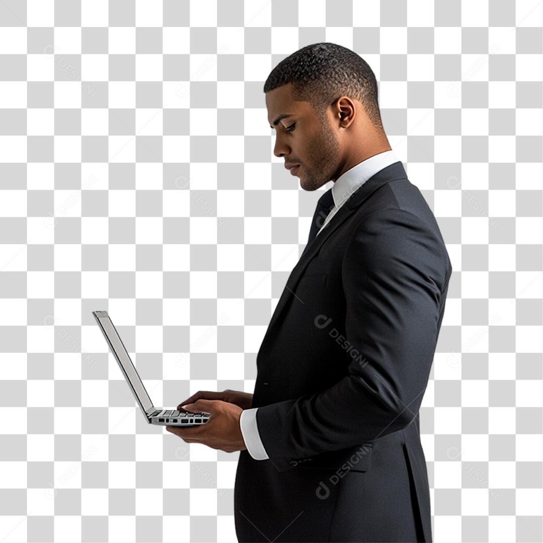 Empresário com Notebook nas Mãos PNG Transparente