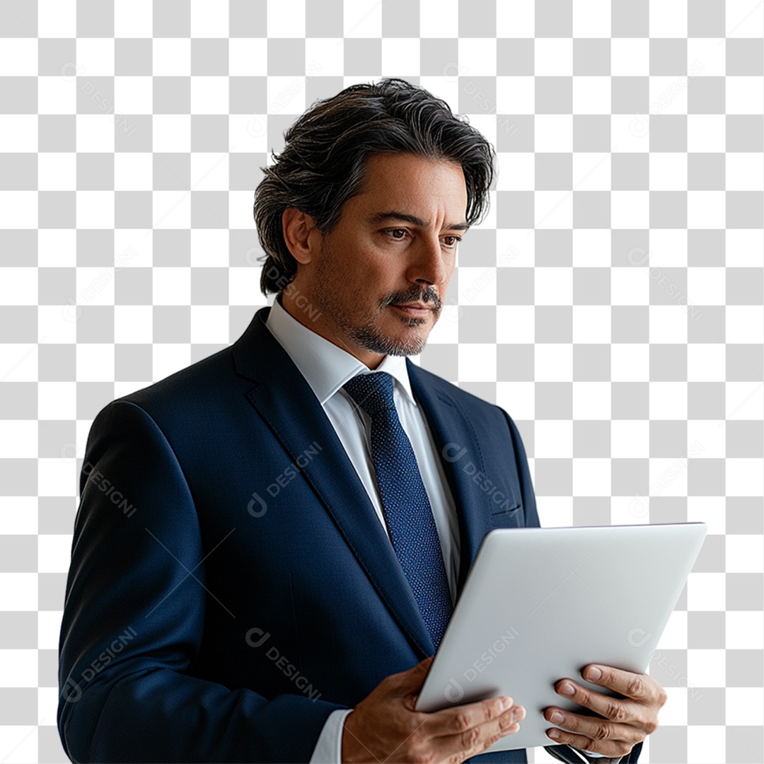 Empresário com Notebook nas Mãos PNG Transparente