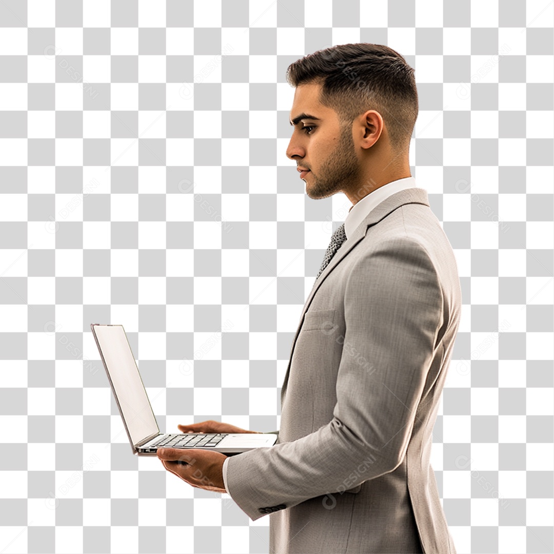Empresário com Notebook nas Mãos PNG Transparente