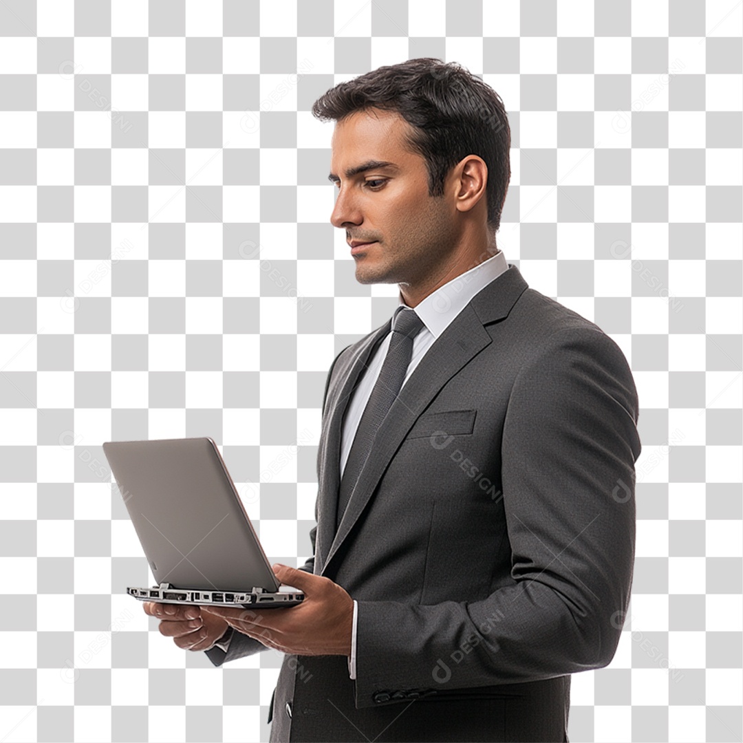 Empresário com Notebook nas Mãos PNG Transparente