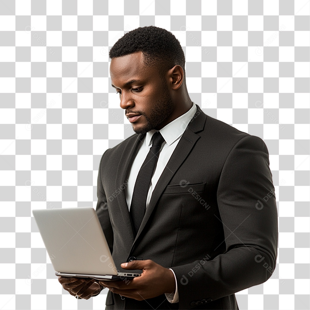 Empresário com Notebook nas Mãos PNG Transparente