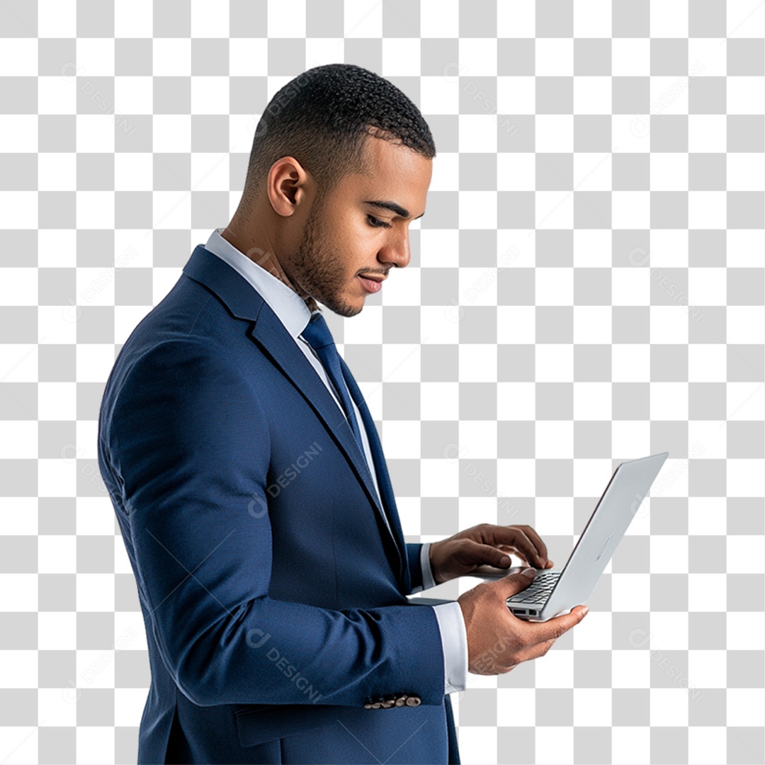 Empresário com Notebook nas Mãos PNG Transparente