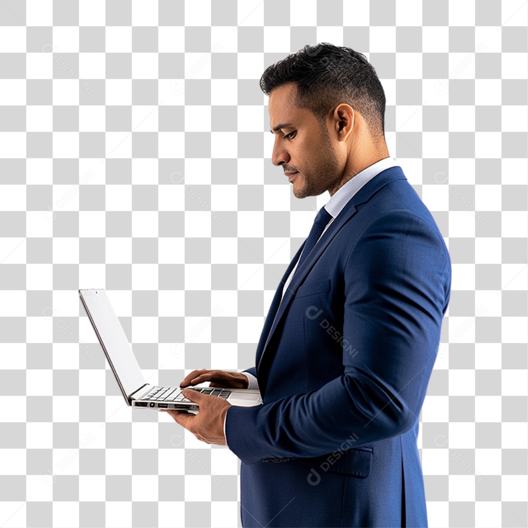 Empresário com Notebook nas Mãos PNG Transparente