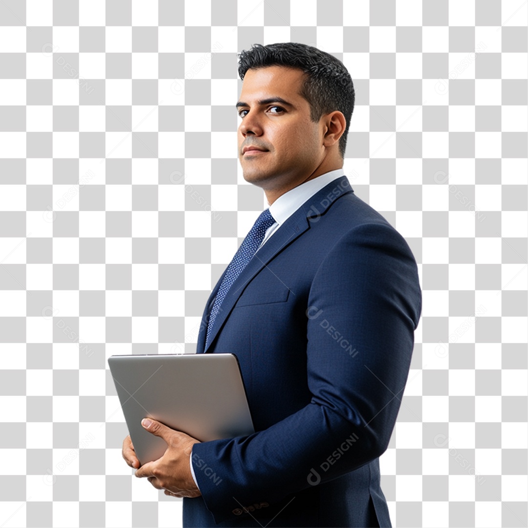 Empresário com Notebook nas Mãos PNG Transparente