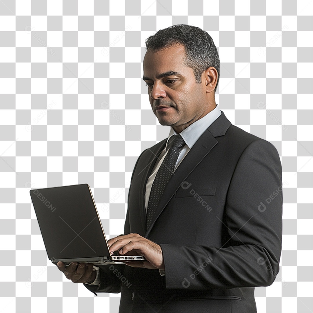 Empresário com Notebook nas Mãos PNG Transparente