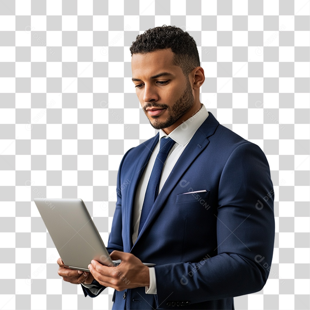 Empresário com Notebook nas Mãos PNG Transparente