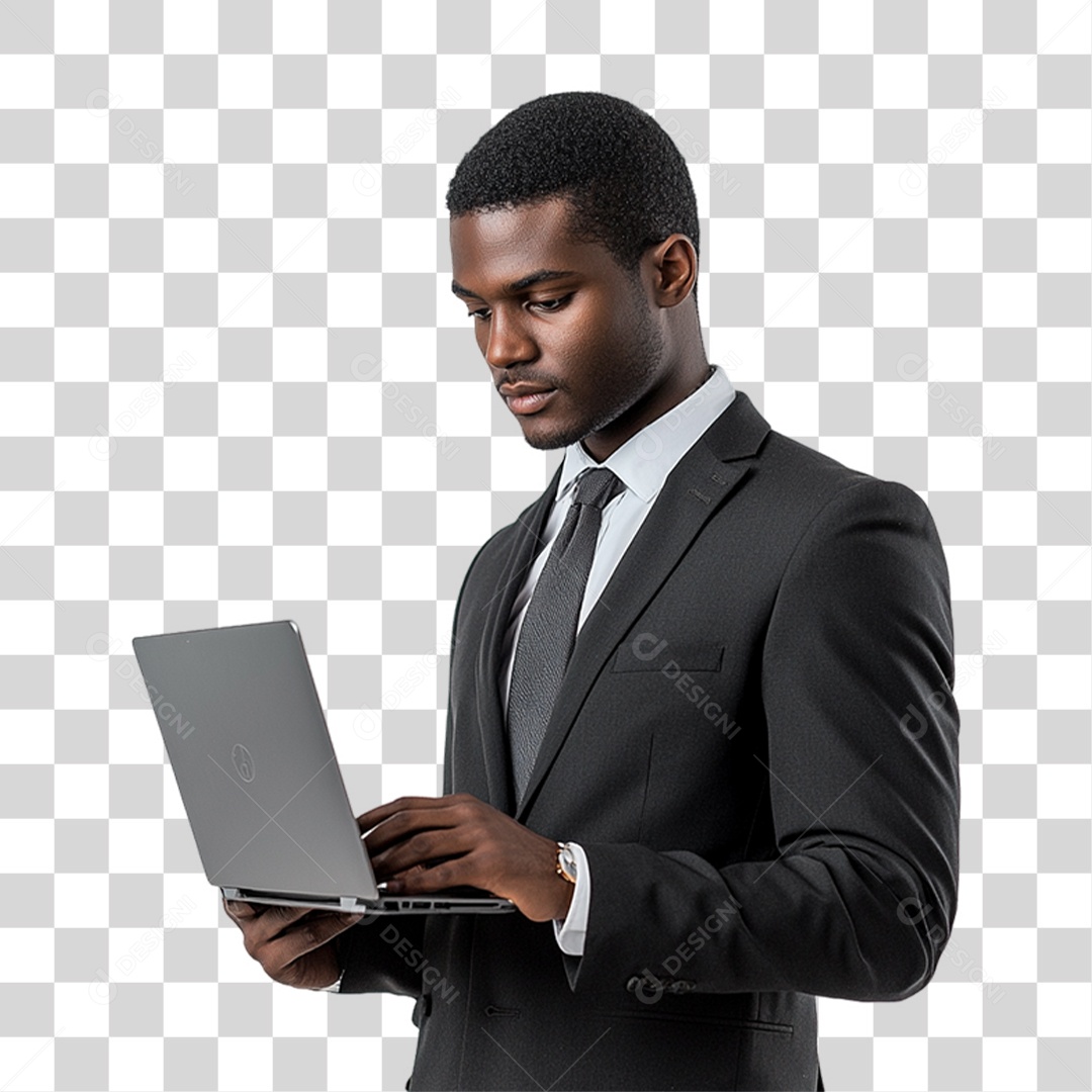 Empresário com Notebook nas Mãos PNG Transparente
