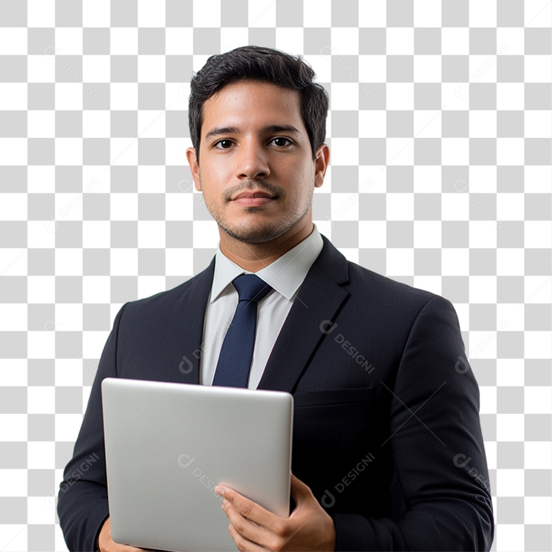 Empresário com Notebook nas Mãos PNG Transparente