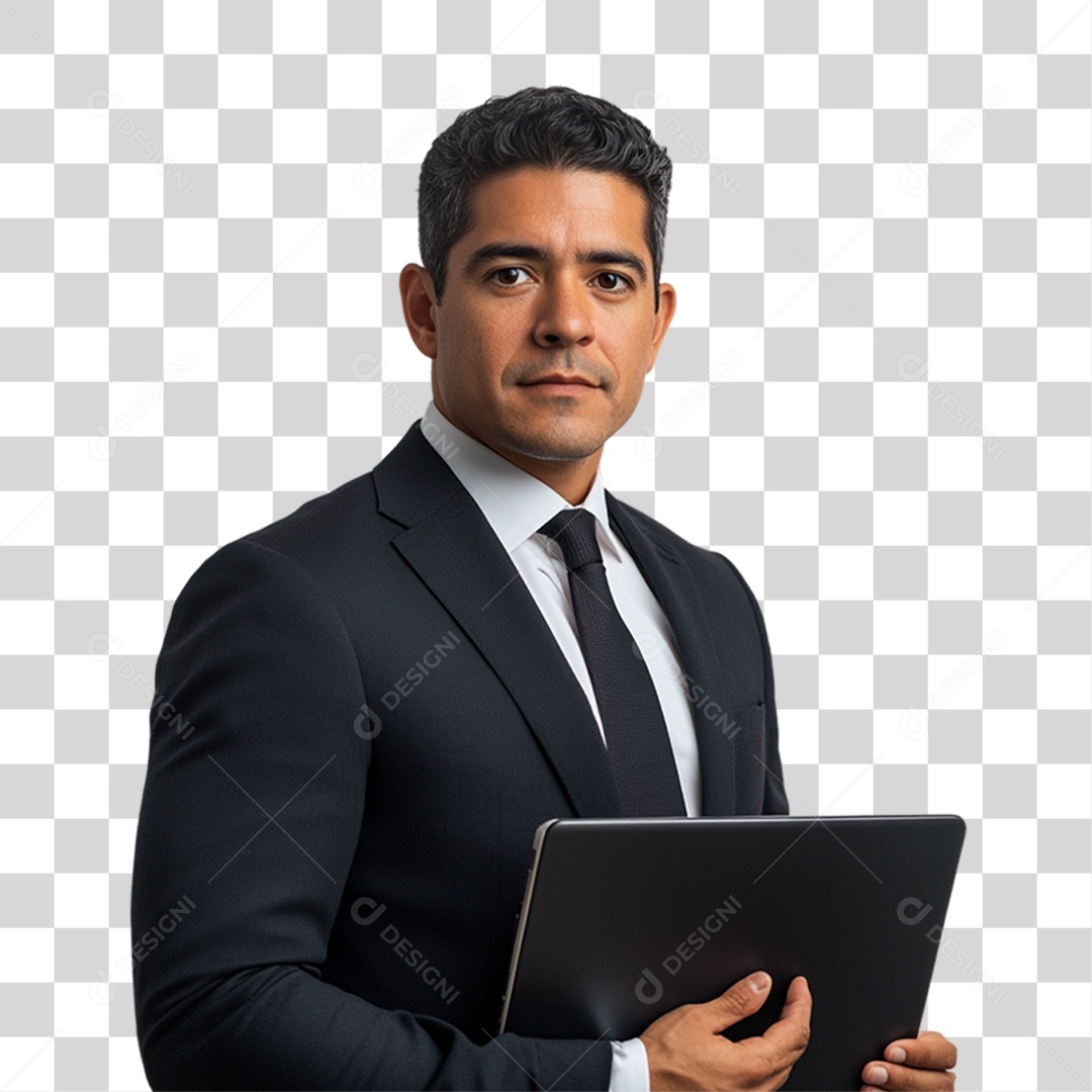 Empresário com Notebook nas Mãos PNG Transparente
