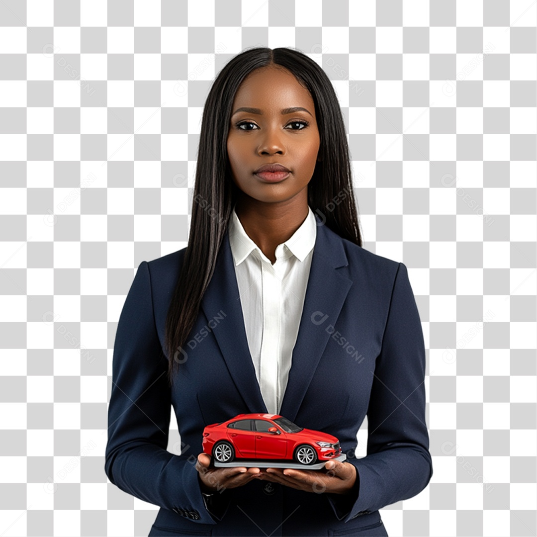 Mulher Empresária com Carro em Miniatura nas Mãos PNG Transparente