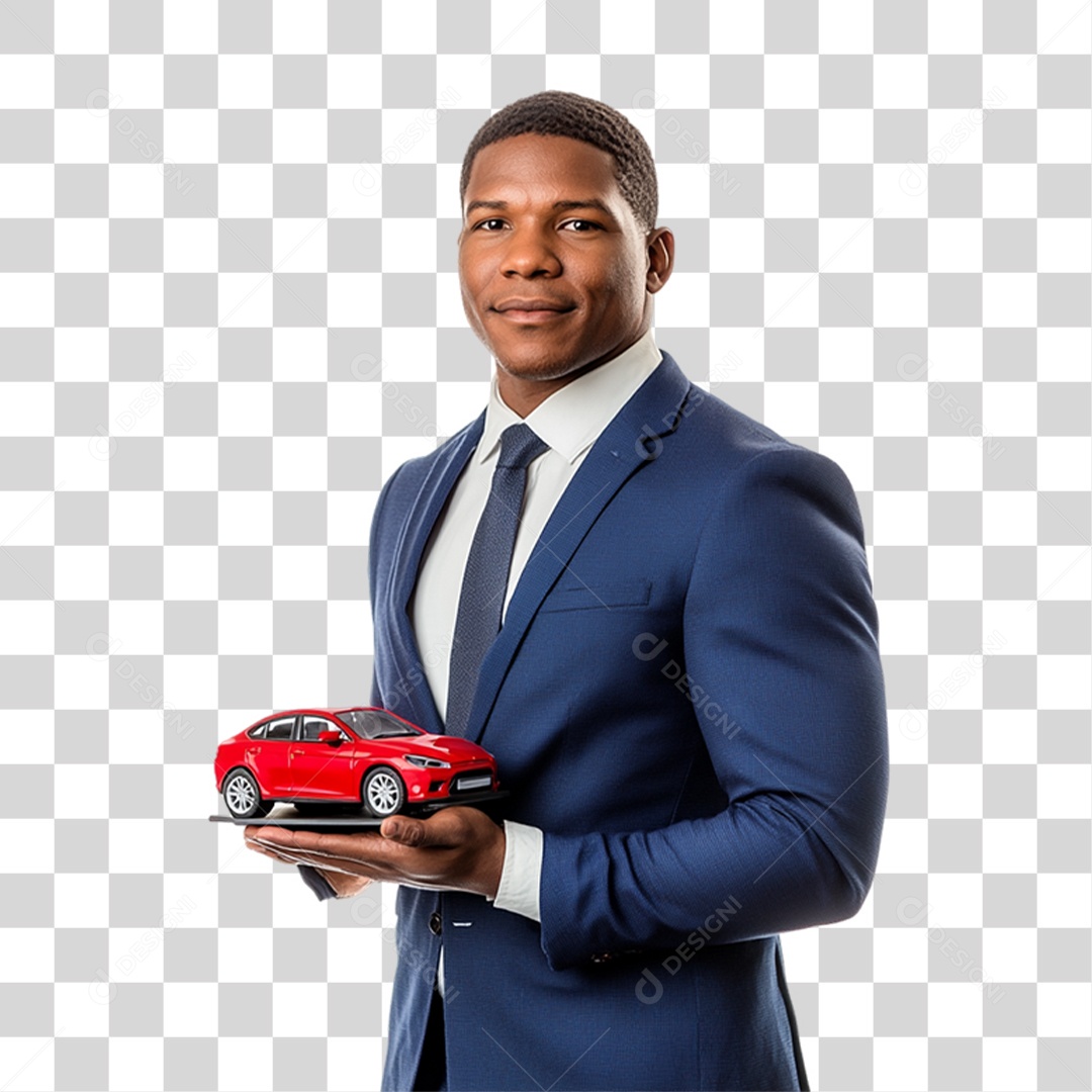 Homem Empresário com Carro em Miniatura nas Mãos PNG Transparente