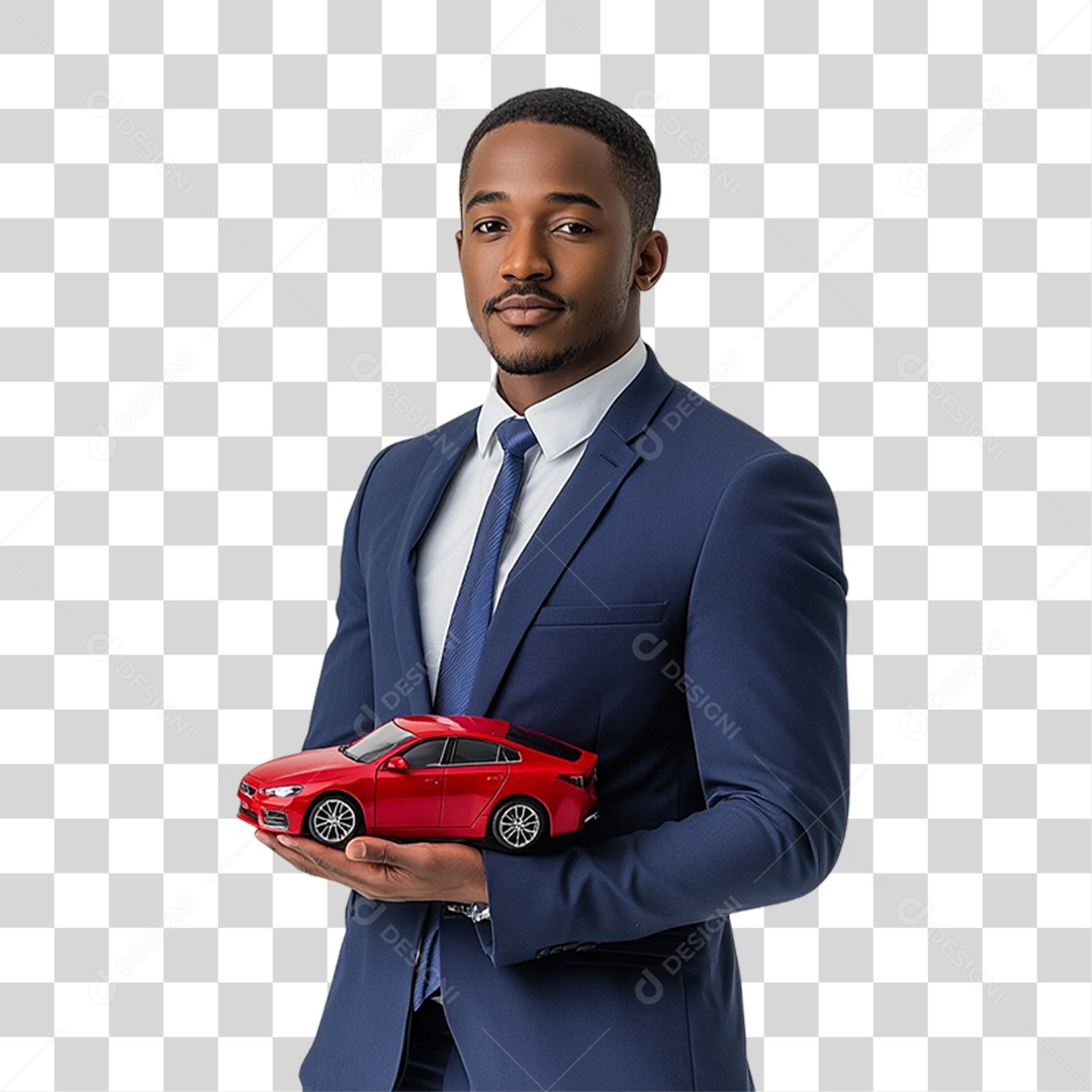 Homem Empresário com Carro em Miniatura nas Mãos PNG Transparente