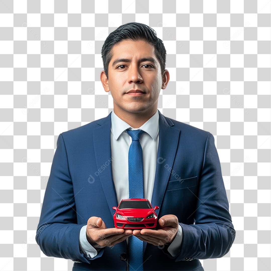 Homem Empresário com Carro em Miniatura nas Mãos PNG Transparente