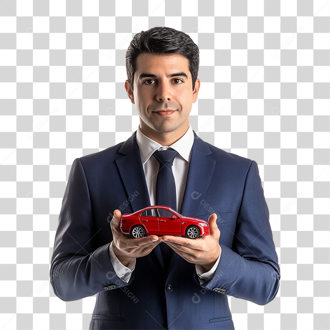 Homem Empresário com Carro em Miniatura nas Mãos PNG Transparente