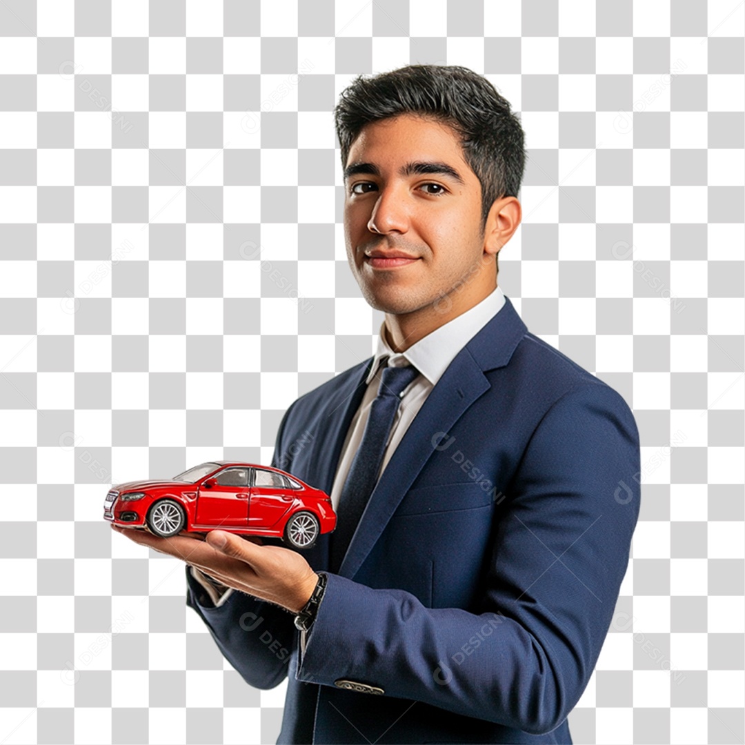 Homem Empresário com Carro em Miniatura nas Mãos PNG Transparente