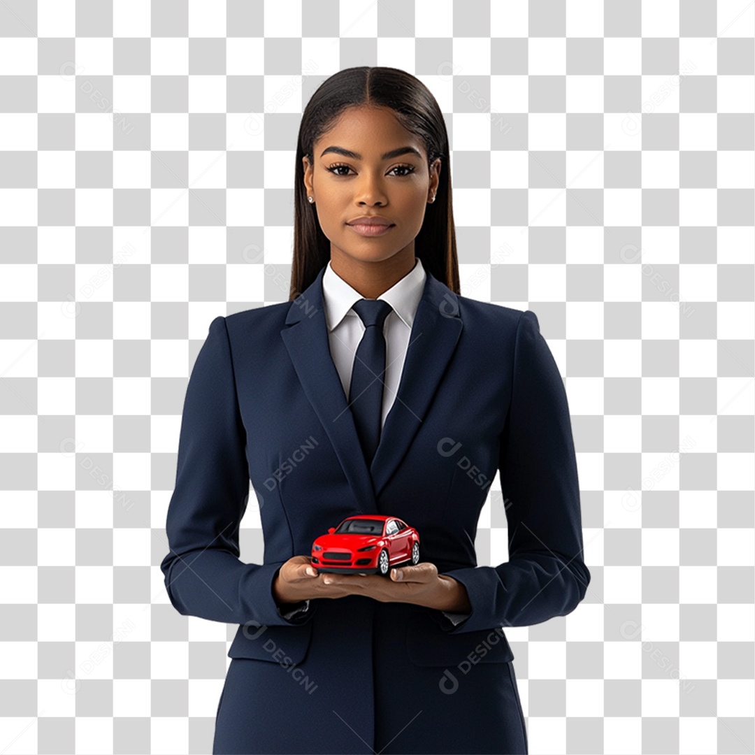 Mulher Empresária com Carro em Miniatura nas Mãos PNG Transparente