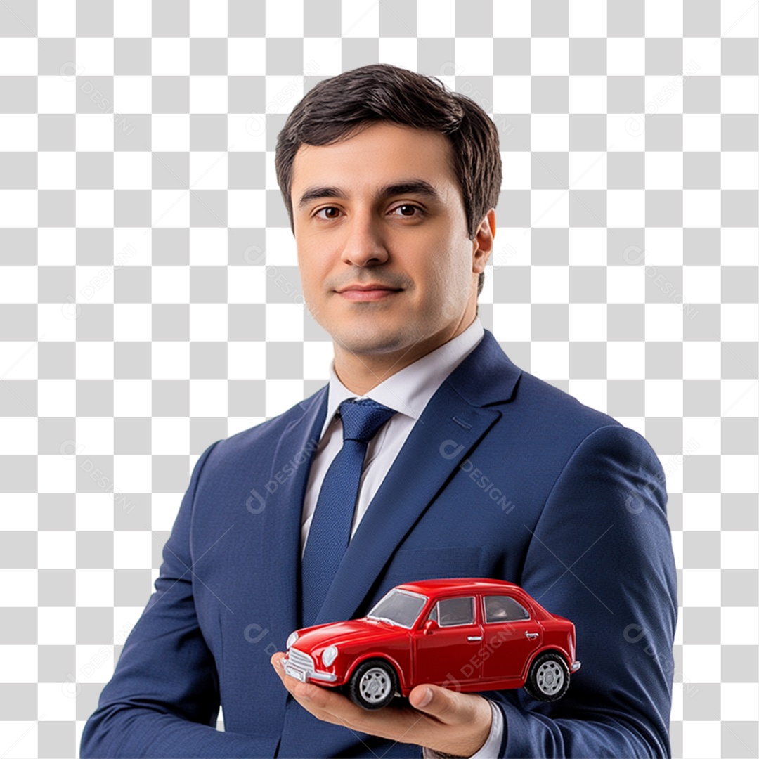 Homem Empresário com Carro em Miniatura nas Mãos PNG Transparente