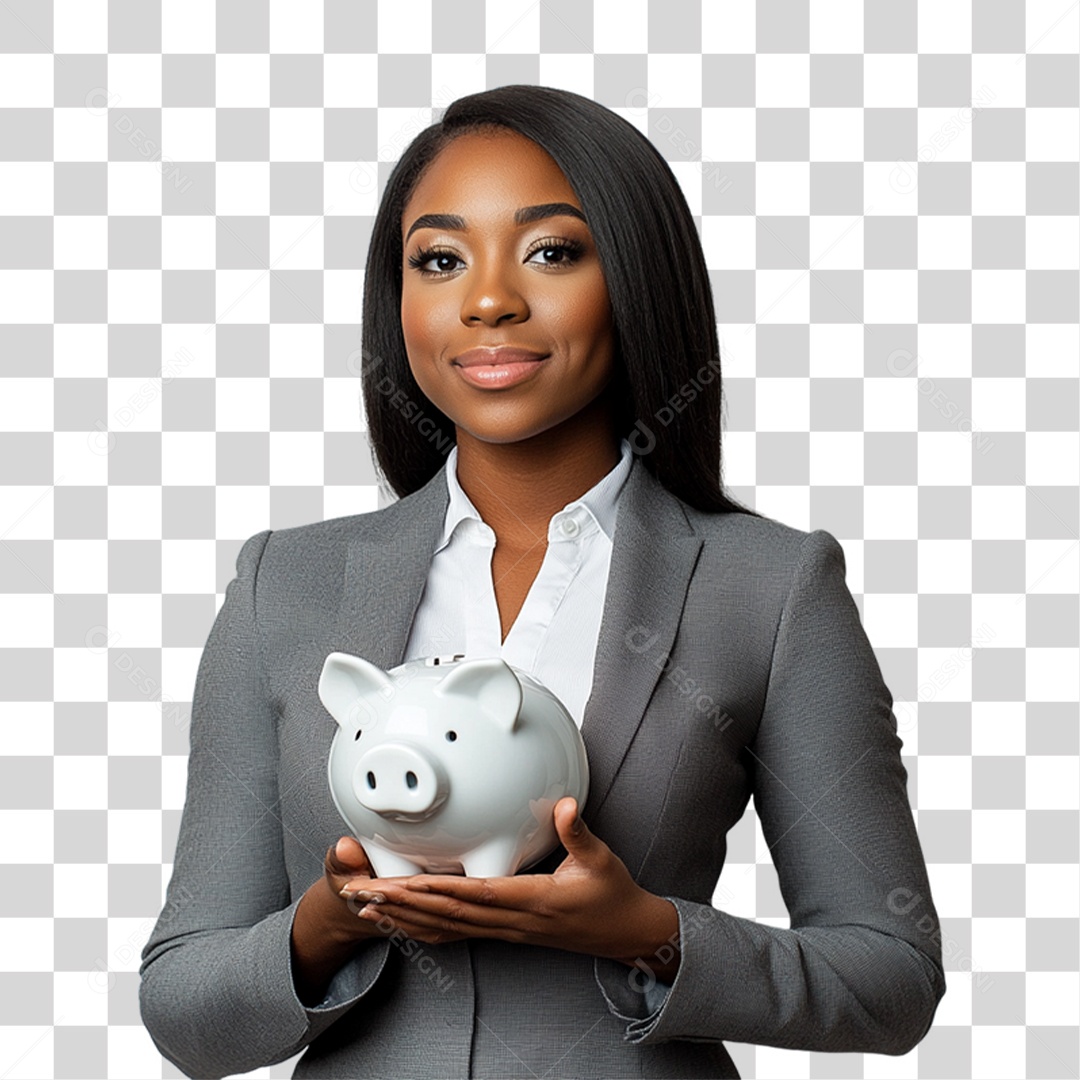 Homem Empresário com Cofre de Porquinho nas Mão PNG Transparente