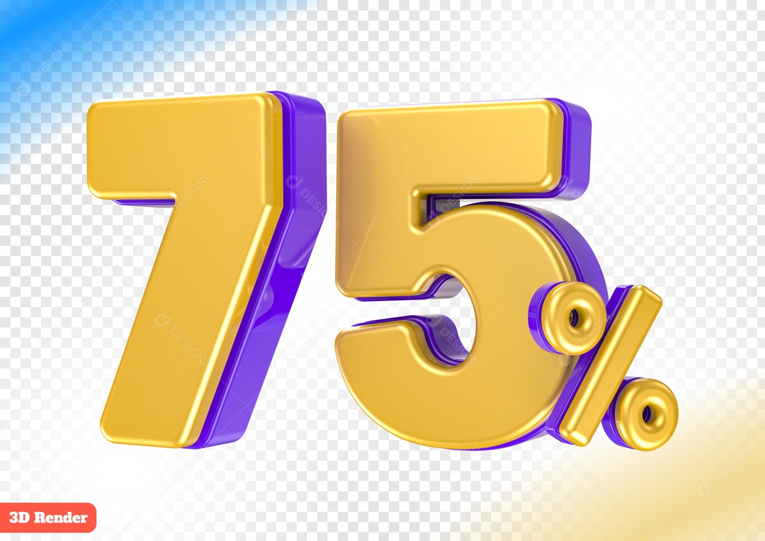 Desconto de 75% Elemento 3D Amarelo e Azul para Composição PSD