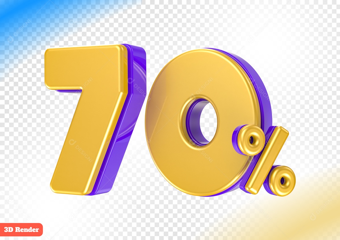 Desconto de 70% Elemento 3D Amarelo e Azul para Composição PSD