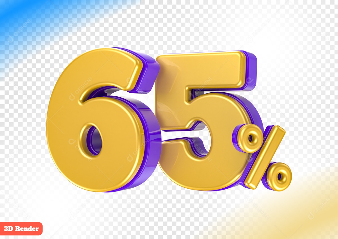 Desconto de 65% Elemento 3D Amarelo e Azul para Composição PSD