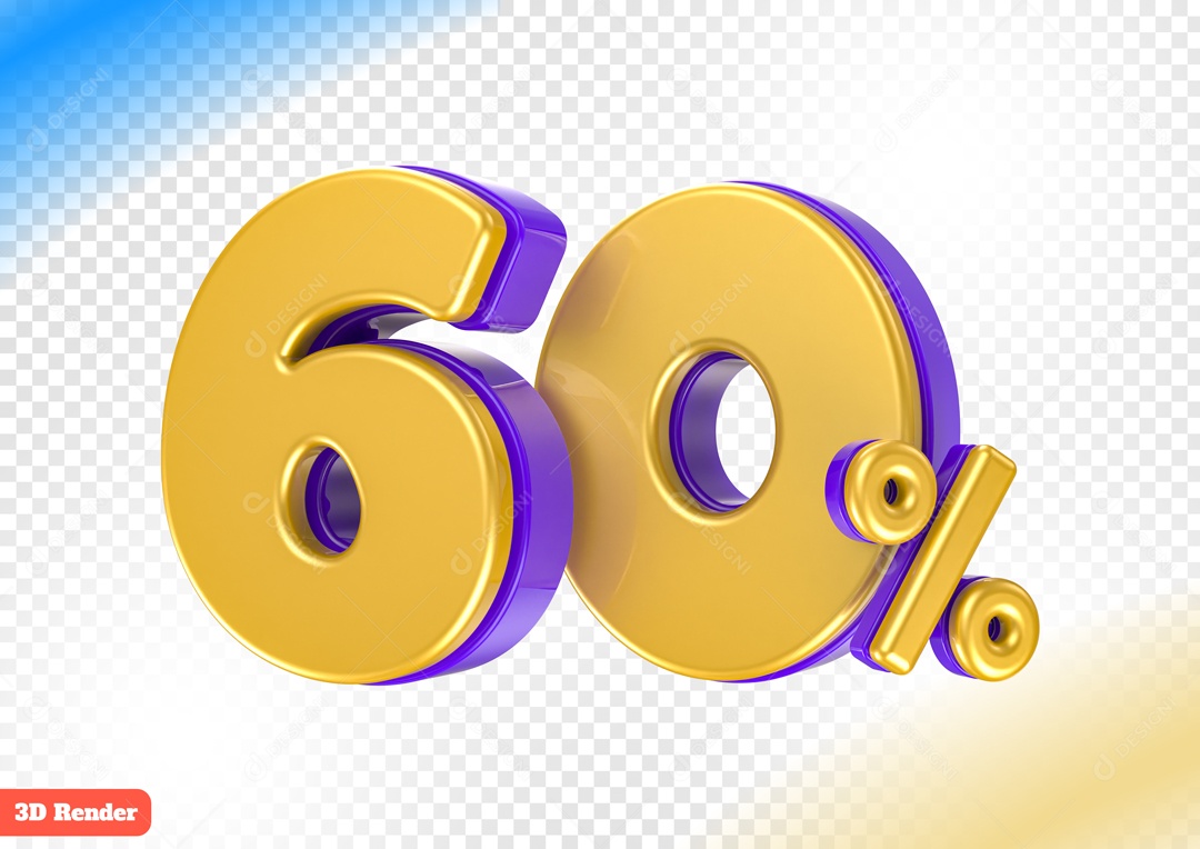 Desconto de 60% Elemento 3D Amarelo e Azul para Composição PSD