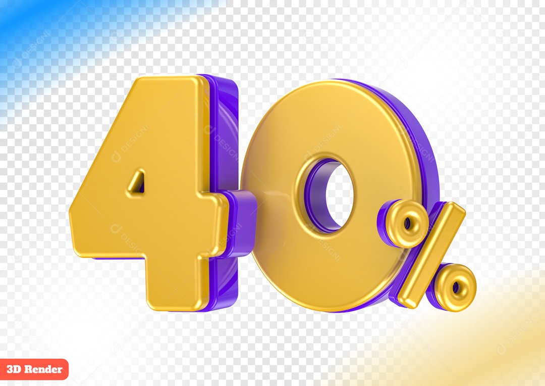 Desconto de 40% Elemento 3D Amarelo e Azul para Composição PSD