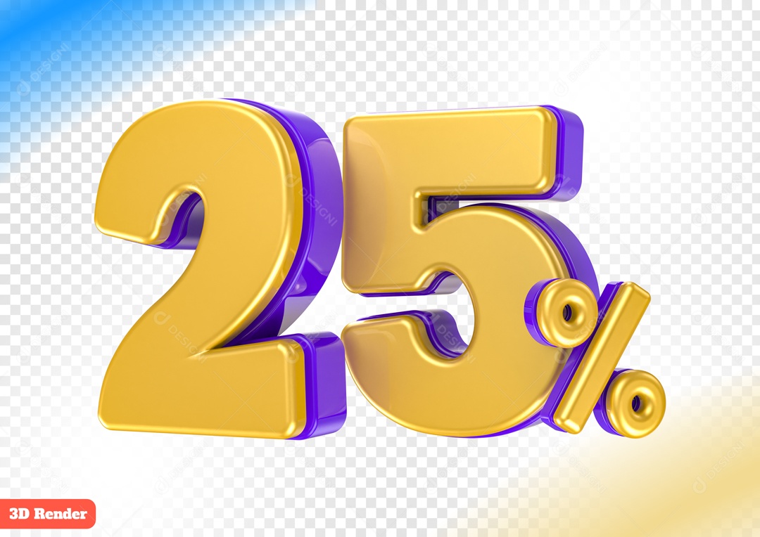 Desconto de 25% Elemento 3D Amarelo e Azul para Composição PSD