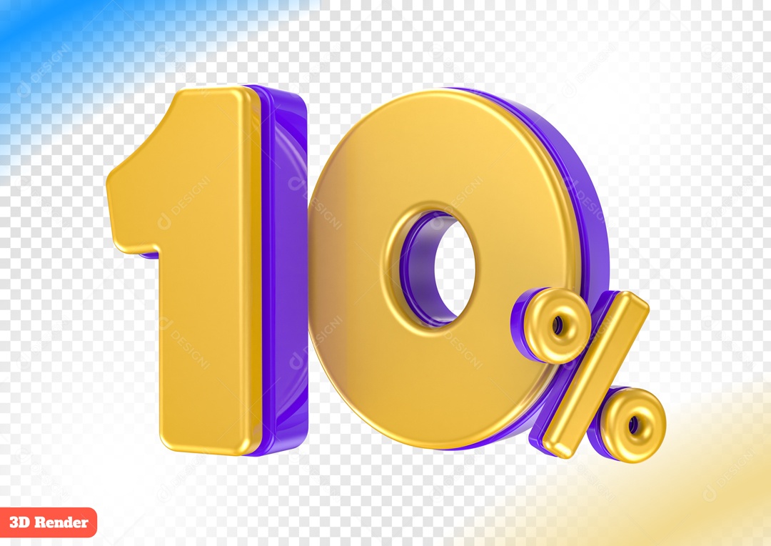 Desconto de 10% Elemento 3D Amarelo e Azul para Composição PSD