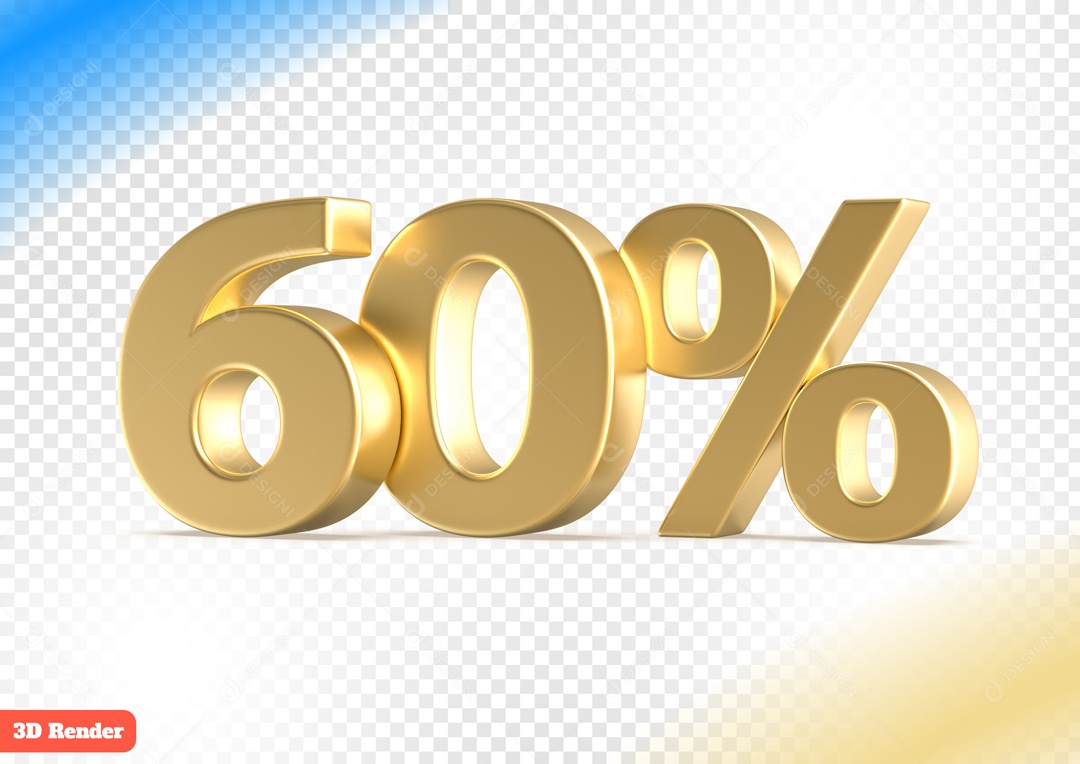 Desconto 60% Elemento 3D Dourado para Composição PSD