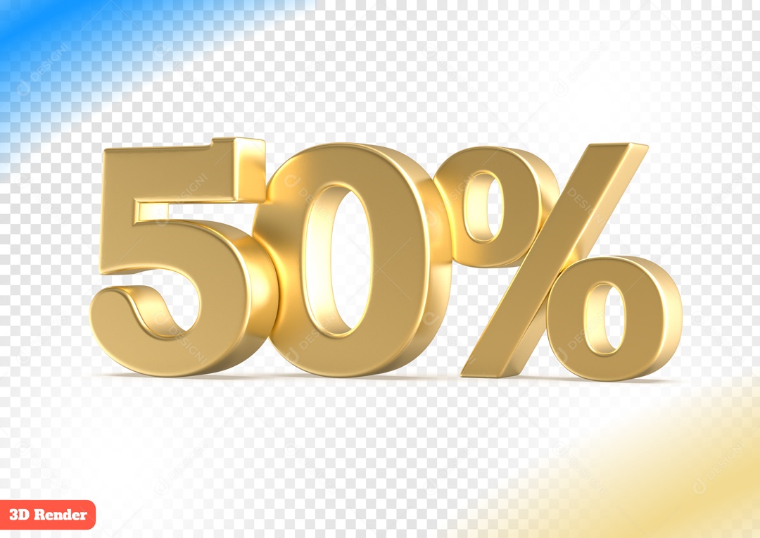 Desconto 50% Elemento 3D Dourado para Composição PSD