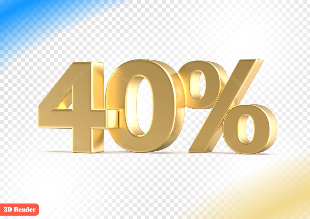 Desconto 40% Elemento 3D Dourado para Composição PSD