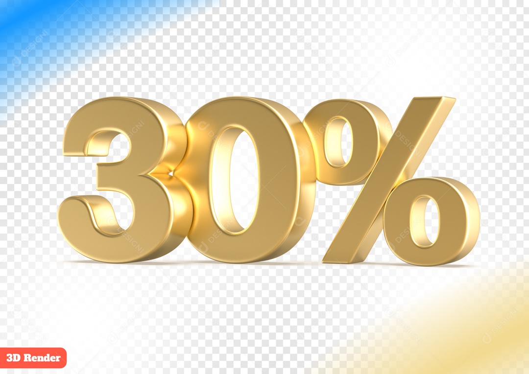 Desconto 30% Elemento 3D Dourado para Composição PSD