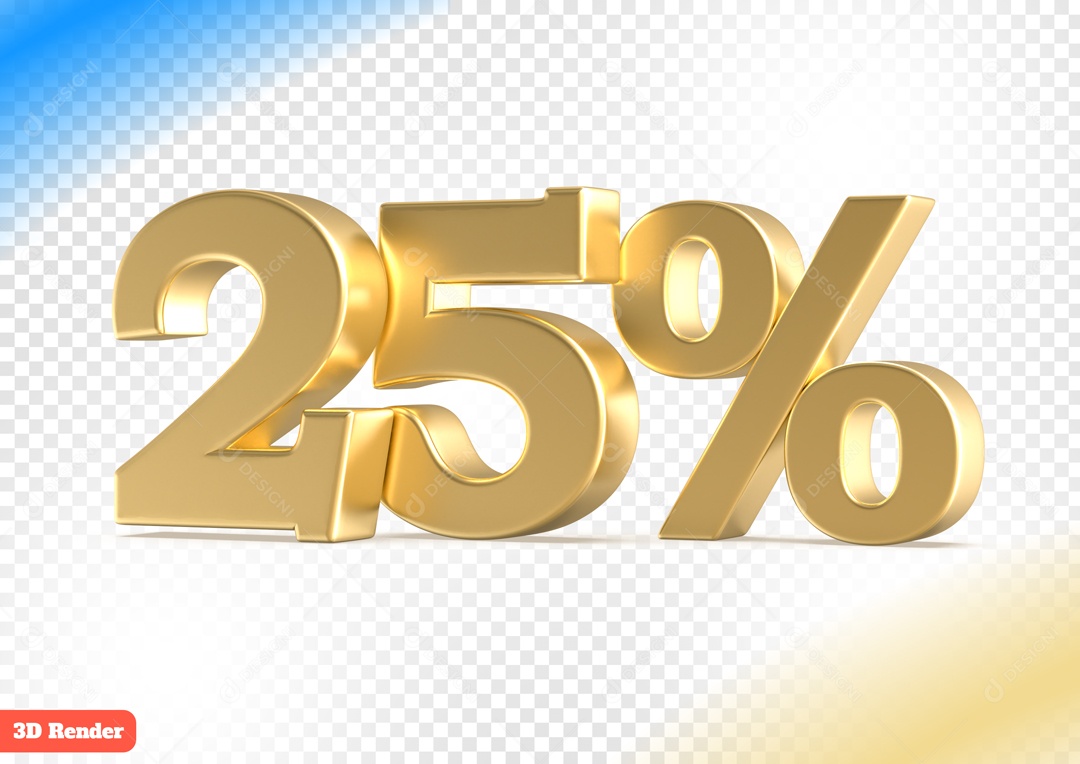 Desconto 25% Elemento 3D Dourado para Composição PSD