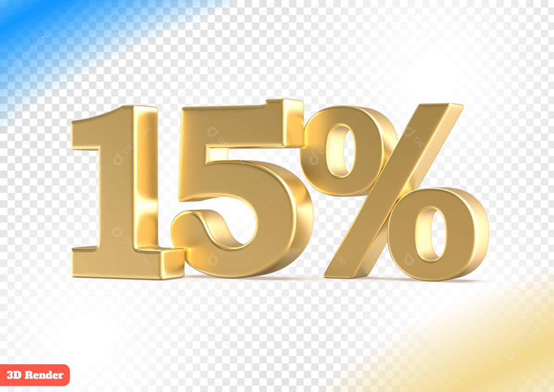 Desconto 15% Elemento 3D Dourado para Composição PSD