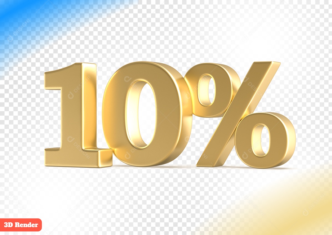 Desconto 10% Elemento 3D Dourado para Composição PSD