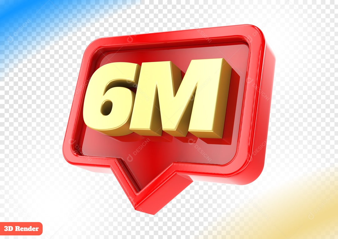 Seguidores 6M Elemento 3D Vermelho para Composição PSD