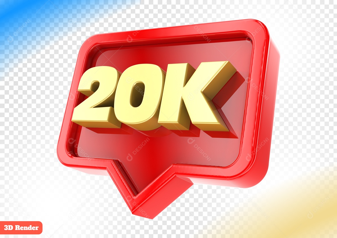 Seguidores 20K Elemento 3D Vermelho para Composição PSD
