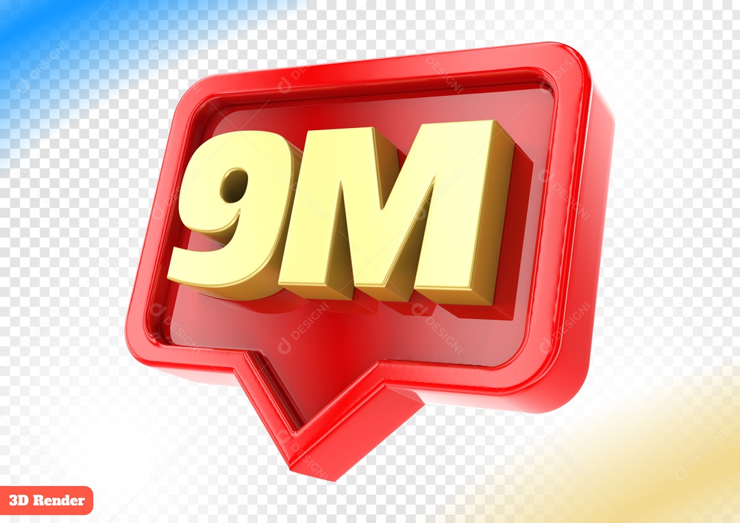 Seguidores 9M Elemento 3D Vermelho para Composição PSD