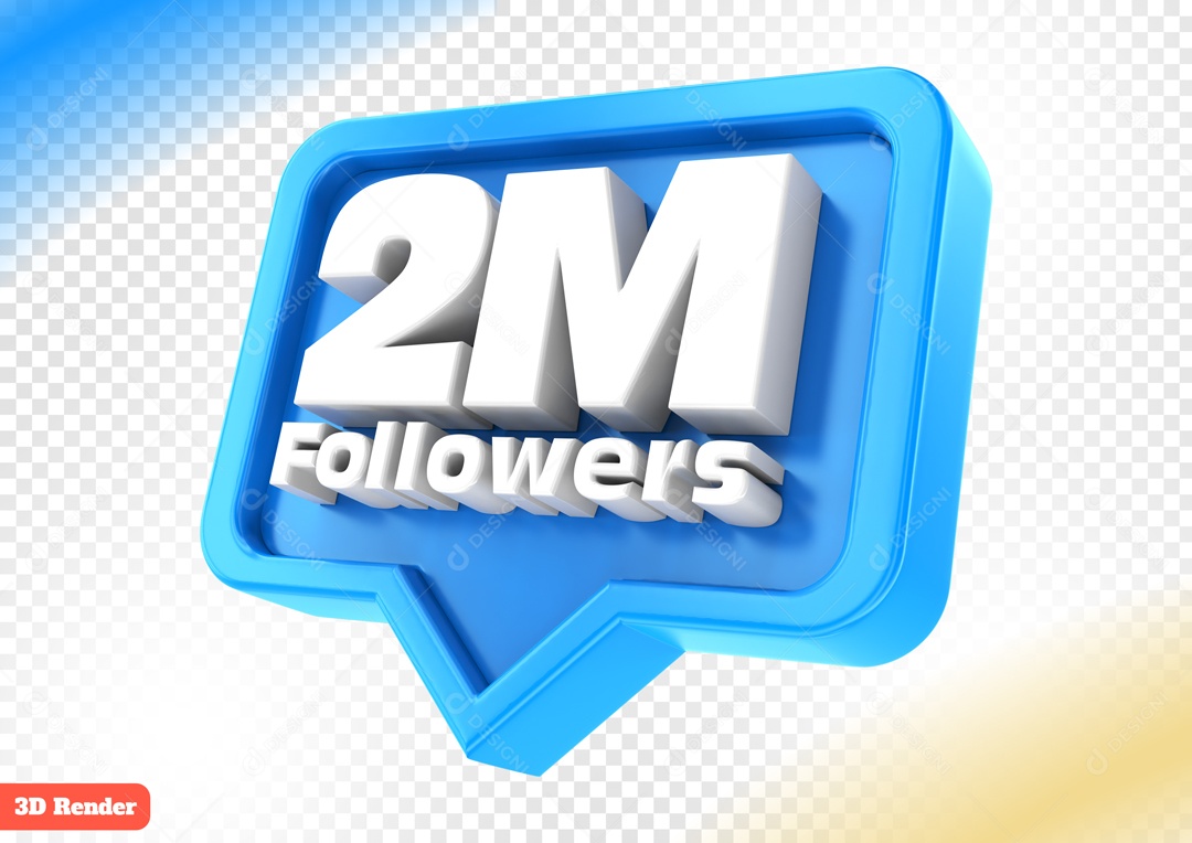 Seguidores 2M Elemento 3D Azul para Composição PSD