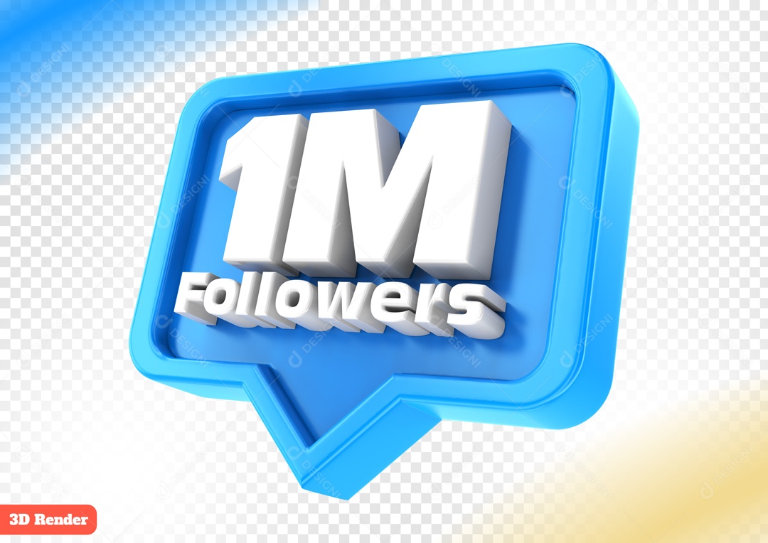 Seguidores 1M Elemento 3D Azul para Composição PSD
