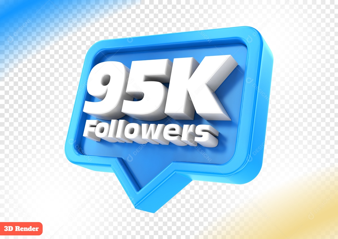 Seguidores 95K Elemento 3D Azul para Composição PSD