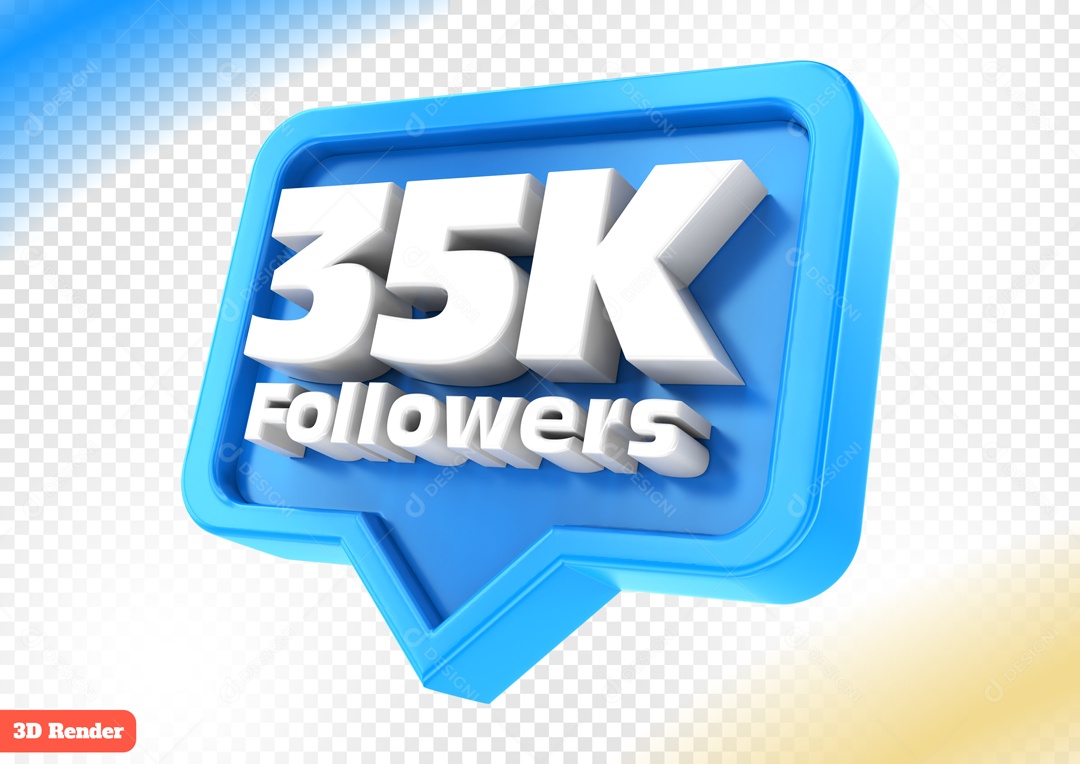 Seguidores 35K Elemento 3D Azul para Composição PSD