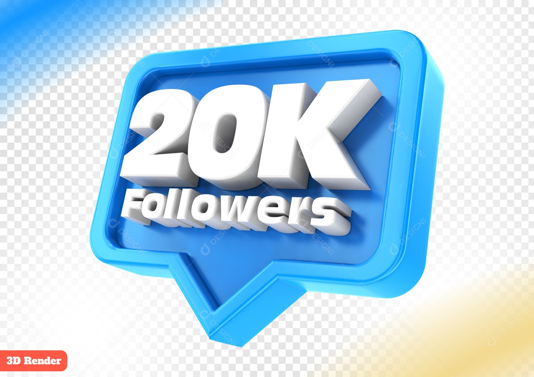 Seguidores 20K Elemento 3D Azul para Composição PSD