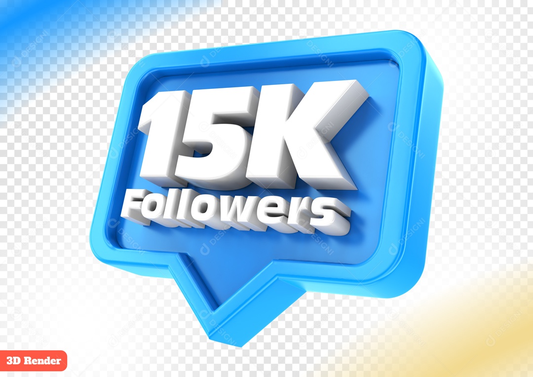 Seguidores 15K Elemento 3D Azul para Composição PSD