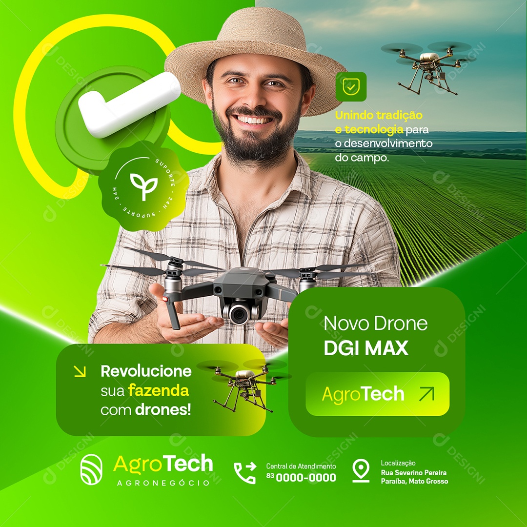Agro Tech Novo Drone Social Media PSD Editável
